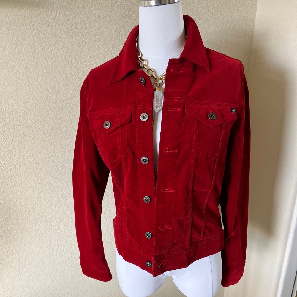 Like New AG Denim Style jacket in red corduroy Sz L.
